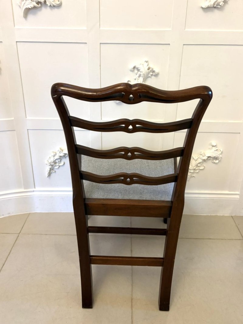 Antique Set of 12 Mahogany Chippendale Style Ladder Back Dining Chairs – 10 Singles & 2 Carvers - Image 10